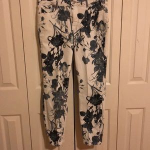 White and blue floral jeans